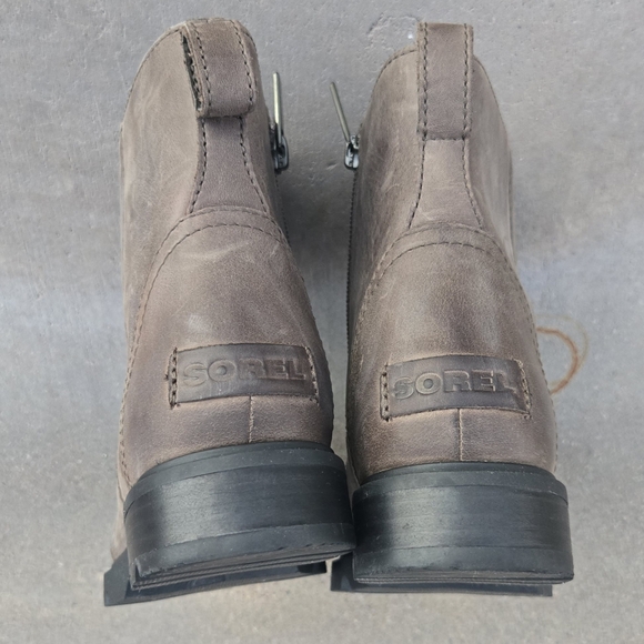 SOREL Distressed Leather Zippered Ankle Boots Tan Brown sz 7 - Picture 6 of 10